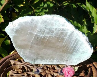 Green Moonstone Garnierite Polished Slice with Stand Natural Reiki Crystal Heal Chatoyant Shiller Moon Energy Creativity Divine Feminine