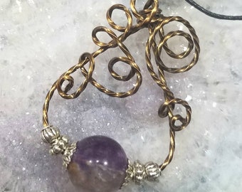 Vintage Bronze Real Amethyst Crystal Artistically SIlver Hand Made Wire Wrapped Twist Wire Pendant Handcrafted Jewelry AA Sobriety