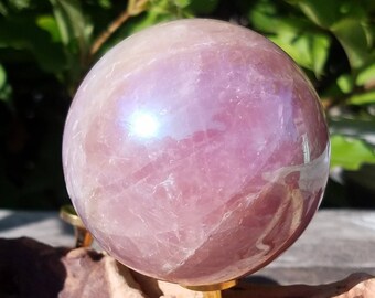 Aura Purpleish Rose Quartz Crystal Ball Rainbow Sphere Witches Orb Reiki Healing Altar Crystal Gemstone Witch Pagan Wiccan Chakra Reiki Heal