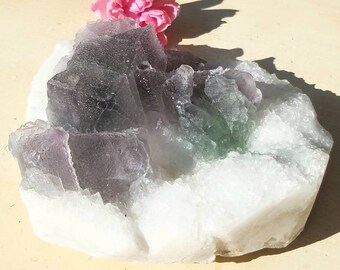 Epic Color Change Purple Fluorite Crystal Cube Green White Natural Raw Gemstone Specimen Cluster Reiki Heal Mineral Rock Home Office Decor