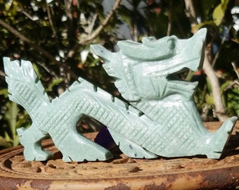 Chinese Dragon Crystal Green Aventurine Carving Hand Carved Statue Talisman Totem Cluster Symbol Metaphysical Meaning Gift Reiki
