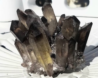 Enchanting Smoky Citrine Fairy Crystal Quartz Ghost Phantom Cluster Reiki Healing Display Specimen Chakra Collect Mineral Geode Home Office