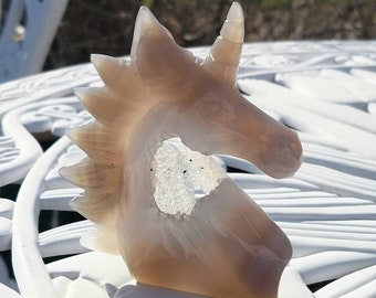 Very Special Agate Geode Unicorn Hand Carved Totem Crystal Healing Reiki Wicca Witchcraft Altar Tool Pagan Occult Metaphysics Shaman Magic