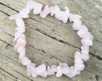 Rose Quartz Crystal Chakra Bracelet Semi Precious Gemstone Stackable Yoga Healing Natural Stone Reiki Charged Crystal Metaphysical Meaning