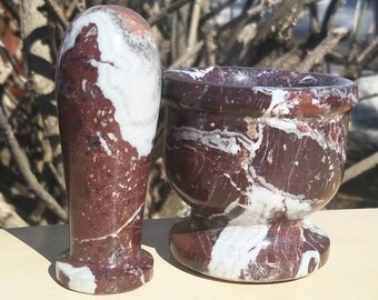 Mortar Pestle Stone Red Jasper Herb Grinding Kitchen Witch Herbal Supply Apothecary Crafting Spice Wiccan Ritual Alter Tool Spices Grinder