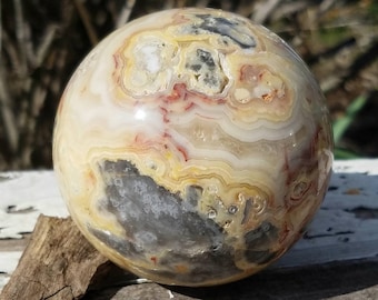 Mystical Crazy Lace Agate Crystal Sphere Ball Geode Vug Orb Scrying Divination Fantasy Home Décor Metaphysical Crystal Reiki Healing