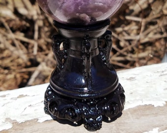 Black Sphere Egg Wooden Display Stand Crystal Ball Stand Holder Round Hand Carved Specimen Rocks Gemstone Wooden Pedestal Office Decor