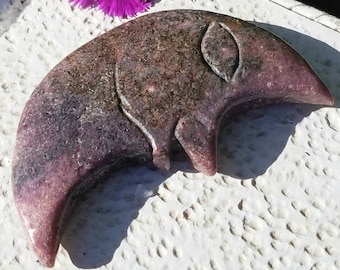 Large Crescent Moon Ruby Carved Crystal Celestial Sun Moon Stars Mineral Gemstone Display Specimen Altar Yoga Meditation