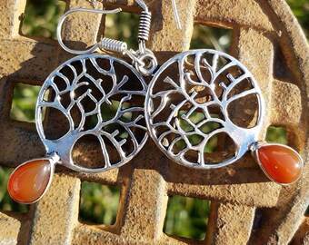 Tree of Life Dangle Earrings Carnelian Gemstone Healing Wicca Pagan Witch Meditation Reiki Chakra Yoga Witch Wicca Pagan Women