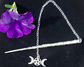 Enchanted Wand Pendulum With Triple Goddess Pentacle Guardian Altar Divination Tool Tarot Witch Wicca Metaphysical Fortune Magic Magick Star