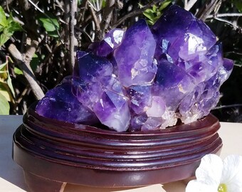 Large Purple Amethyst Geode Crystal Cluster Specimen Mineral Polished Custom Made Wood Stand Quartz Decor Feng Shui Chakra Protection Stone