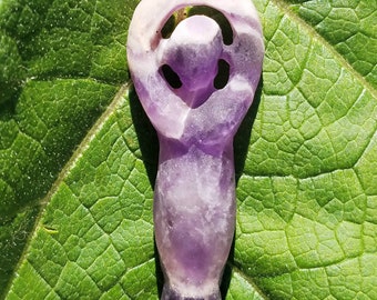 Goddess Statue Amethyst Pendant Necklace Purple Chevron Hand Carved Crystal Healing Reiki Wicca Witch Altar Pagan Shaman Magic