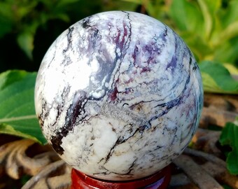 Rare White Ocean Jasper Crystal Ball Sphere 53mm Atlantis Stone wth Stand Orb Specimen Collectors Water Element Energy Sea Goddess