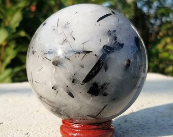 Black Tourmaline Quartz Crystal Ball Large Carved Sphere Orb Reiki Healing Divination Alter Occult Magic 69mm