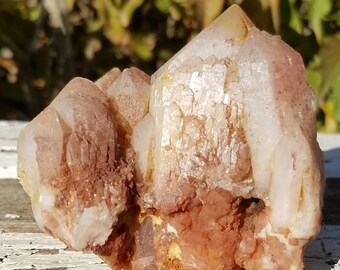 Large Candle Pink Quartz Elestial Skeletal Crystal Terminated Point Wand Included Self Healed Mineral Reiki Infused Healing Chakra Soul Mate