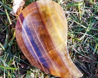 Yellow Rainbow Fluorite Moon Bowl Polished Crescent Offering Rainbow Smudging Offering Dish Palo Santo Incense Altar Crystal Heal Chakra