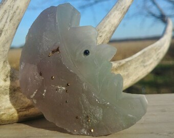 Crystal Moon Purple Fluorite Hand Carved Totem Pyrite Talismen Carving Reiki Crystals Chakra Metaphysical Meaning Pagan Wicca Yoga