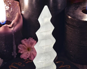 Selenite Crystal Unicorn Horn Spiral Charging Point Tower Cleansing Moon Crystal Healing Chakra Cleansing Salt Meditation Metaphysical