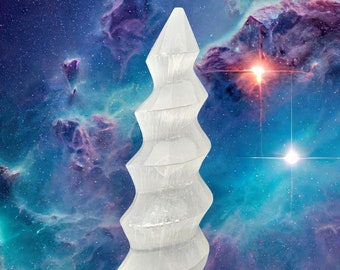 Selenite Crystal Unicorn Horn Spiral Charging Point Tower Cleansing Moon Crystal Healing Chakra Cleansing Salt Meditation Metaphysical