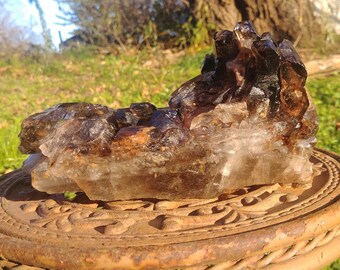 X Large Exquisite Smoky Elestial Quartz Crystal Quality Cluster Rainbow Self Healed Double Terminated Crystal Cluster Specimen Mineral Décor