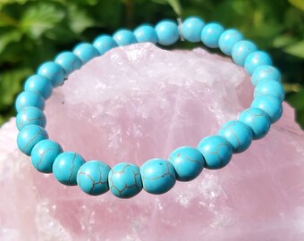 Turquoise Bracelet Stretch A+ Quality Natural Semi Precious Gemstone 8mm Custom Made to Your Size Reiki Charged Crystal Metaphysical Meaning