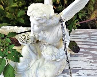 Enchanted Wand Pendulum With Element Pentacle Guardian Altar Divination Tools Tarot Witch Wicca Metaphysical Fortune Magic Magick Star
