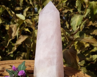 Shimmering Rose Quartz Crystal Point Wand Terminated Large Heart Chakra Metaphysical Home Decor Feng Shui Stone of Love Lovers Altar