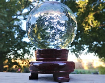Large 120mm Clear Glass Crystal Ball Wood Stand Gift Boxed Divination Gazing Sphere Scrying Orb Wiccan Pagan Divination Tool Reiki Healing