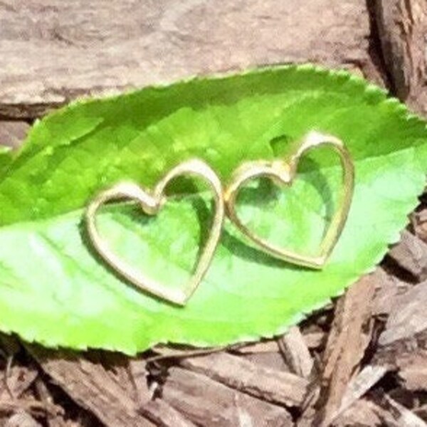 Gold Heart Earrings 12mm Goddess Metal of Protection Reiki Healing Gift Jewelry Witch Wicca Pagan Wiccan Post