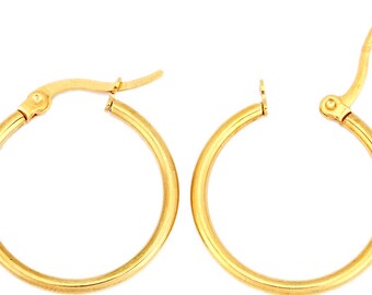 Stainless Steel Gold Hoop Earrings 20mm Goddess Metal of Protection Reiki Healing Hypoallergenic Huggie Round Loop Gift