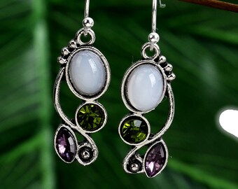 Enchanting Opalite Crystal Earrings Gemstone Moon Sterling Silver Reiki Charged Crystal Metaphysical Meaning