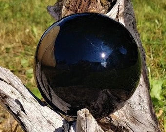 Large Black Obsidian Sphere Crystal Ball Orb Scrying Divination Witchcraft Wicca Witches Occult Magic Crystal Healing Reiki 80mm Wood Stand