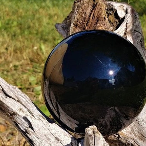 Large Black Obsidian Sphere Crystal Ball Orb Scrying Divination Witchcraft Wicca shops Witches Occult Magic Crystal Healing Reiki 110mm Wood Stand