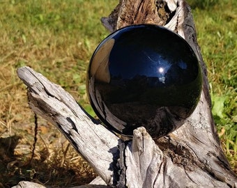 Black Obsidian Sphere Crystal Ball Orb 50mm Scrying Divination Witchcraft Wicca Witches Occult Magic Crystal Healing Reiki stand