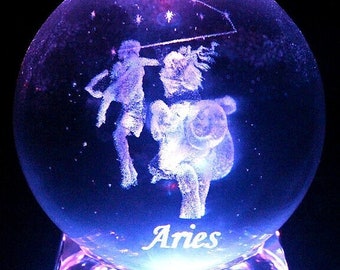 Aries Crystal Ball Zodiac Glass Sphere 60mm Horoscope Symbol Sign Laser Engraved Chakra Large Reiki Healing Metaphysical Meaning Gemstone