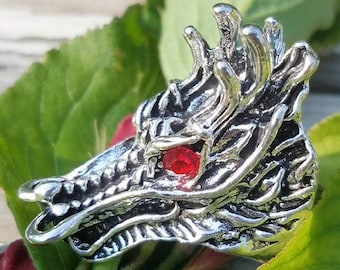 Dragon Energy Ruby Crystal Eyes Ring Gothic Men or Womens Sz 10 Dramatic Large 3D Wicca Pagan Occult Reiki Charged Goddess Jewelry 8.75