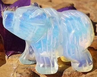 Bears Opalite Crystal Totem Spirit Animal Stone Statue Hand Carved Statue Witch Pagan Wiccan Ritual Altar Home Decor