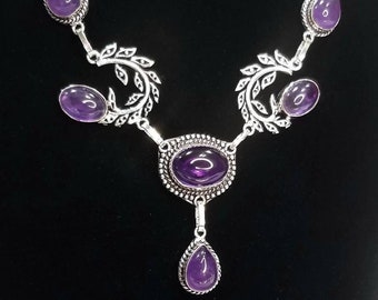 Unique Amethyst Pendant Bali Sterling Silver Crystal Quartz Gemstone Spiritual Christian Natural Reiki Chakra Energy Gift
