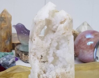 White Apophyllite Tower Cluster Raw Gemstone Rough From India Specimen Crystal Reiki Healing Mineral Formation Display