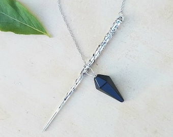 Wand Magic Magical Enchanted Pendulum Obsidian Dowsing Hand Crafted Magick Witch Pagan Wiccan Wicca Craft Spell Altar Tool