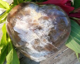 Beautiful Large Heart Black Moonstone Natural Heart Reiki Healing Moon Energy Witch Wicca Wiccan Pagan Creativity Protection Divine Feminine