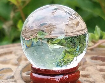 Clear Glass Crystal Ball Wood Stand Dainty Travel Bag 40mm Divination Gazing Sphere Scrying Orb Wiccan Pagan Divination Tool Reiki Healing