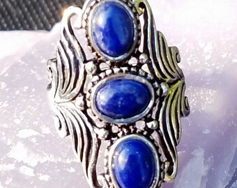 Bali Lapis Lazuli Ring Bali Sterling Silver Third Eye Chakra Natural Occult Jewelry Goddess Crystal Unique Reiki Healing Wicca Pagan