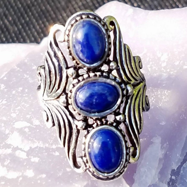 Bali Lapis Lazuli Ring Bali Sterling Silver Third Eye Chakra Natural Occult Jewelry Goddess Crystal Unique Reiki Healing Wicca Pagan