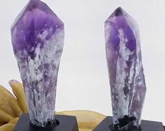 Amethyst Wand Crystal Quartz Point on Stand Specimen Display Self Healed Skeletal Reiki Infused Healing Chakra Metaphysical Meaning
