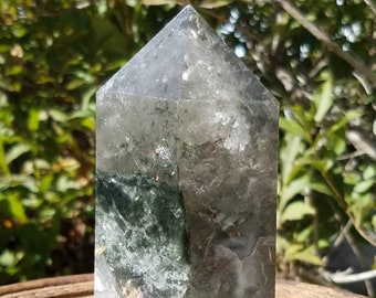 EPIC Scenic Black Quartz Shamanic Dream Stone Lodolite Garden Crystal Thousand Layer Rainbow Lodalite Polished Point Reiki Healing Tower