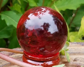 Red Glass Crystal Ball Wood Stand 40mm Divination Gazing Sphere Scrying Orb Wiccan Pagan Divination Tool Reiki Healing Altar Tool Reiki