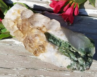 EPIC Large Smoky Elestial Green Tourmaline Quartz Crystal Stone Cluster Stacked Rainbow Included Stacked Cabinet Specimen Mineral Collection