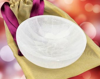 Selenite Charging Bowl 4" Crystal Altar Bowl Ritual Bowl Smudge Incense Healing Chakra Cleansing Salt Clearing Meditation Natural Morrocco