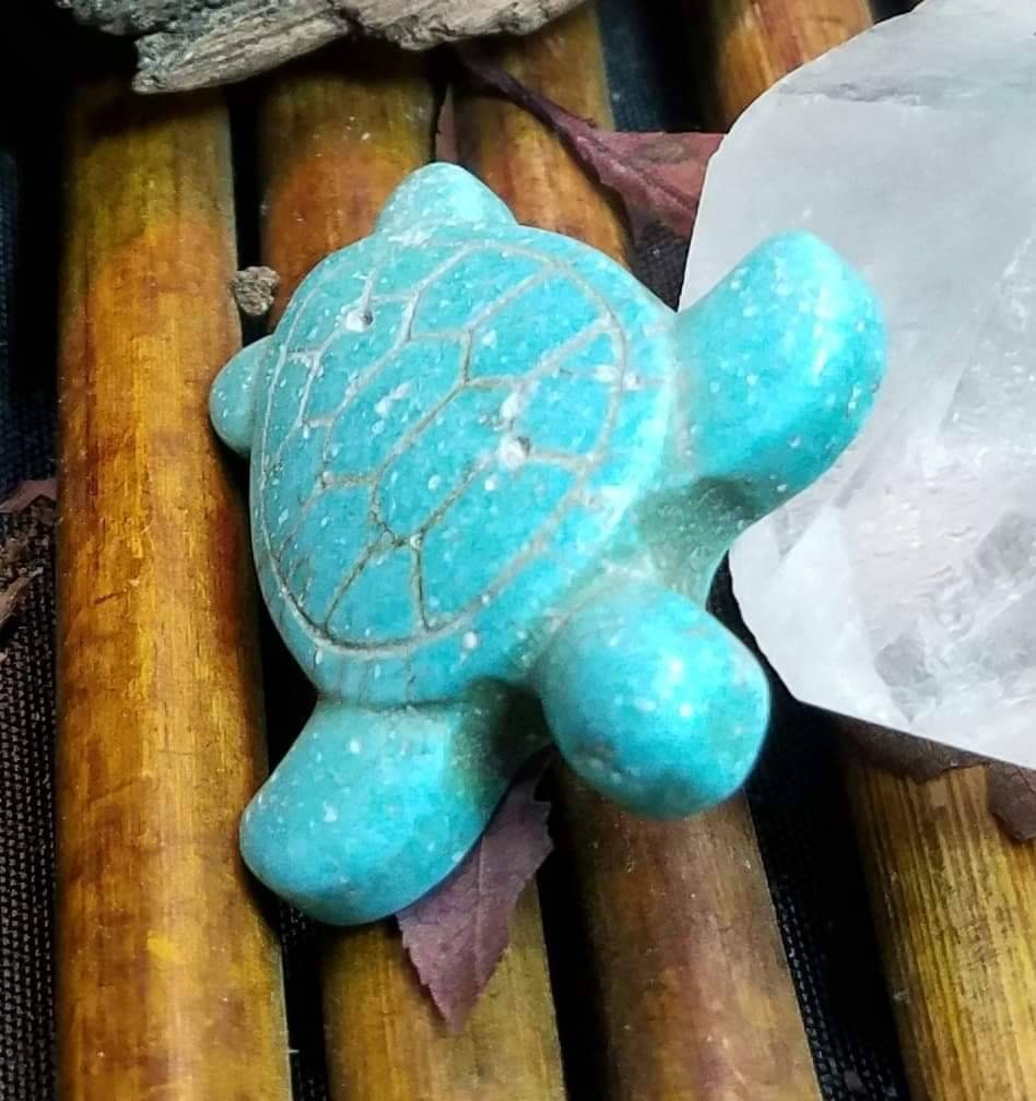 Sacred Turquoise Turtle Totem Spirit Animal Stone Pocket Stone Worry Stone  Hand Carved Statue Wiccan Ritual Altar Home Decor Jewelry Making